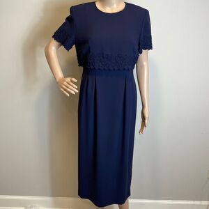 Donna Morgan navy blue short sleeves beaded midi dress size 8P